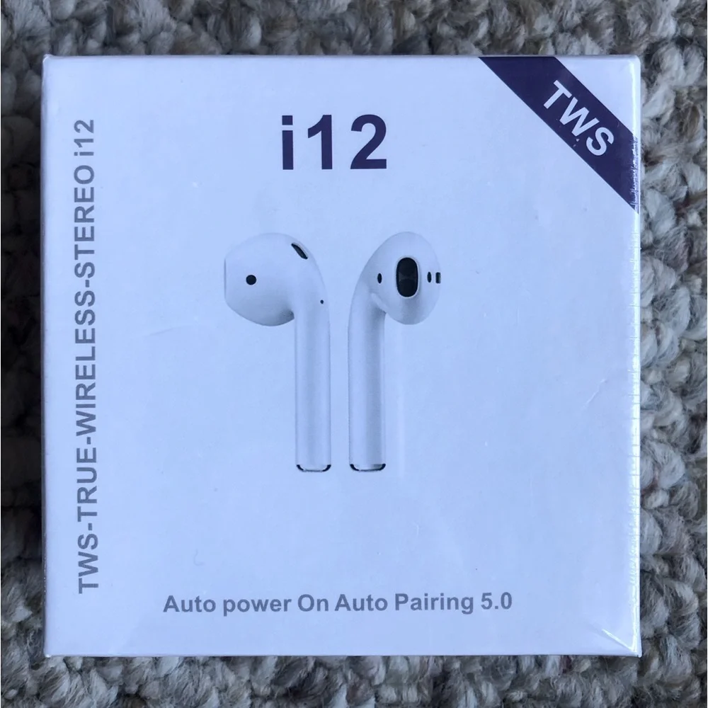 New TWS True Wireless Stereo i12 Earbuds White Auto Pairing 5.0 Auto Power On